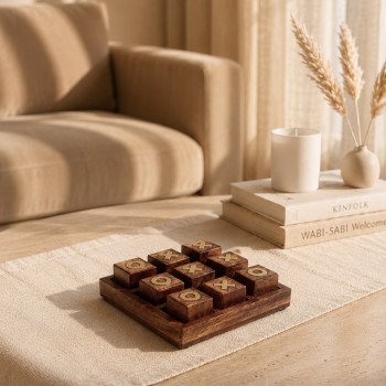 لعبه اكس او خشب بني حجم ,صغير 15×15×4سم 