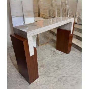 طاولة كونسول خشبية بتصميم مودرن دافئ  بسطح بديل الرخام  140×40×95سم 