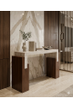 طاولة كونسول خشبية بتصميم مودرن دافئ  بسطح بديل الرخام  140×40×95سم 