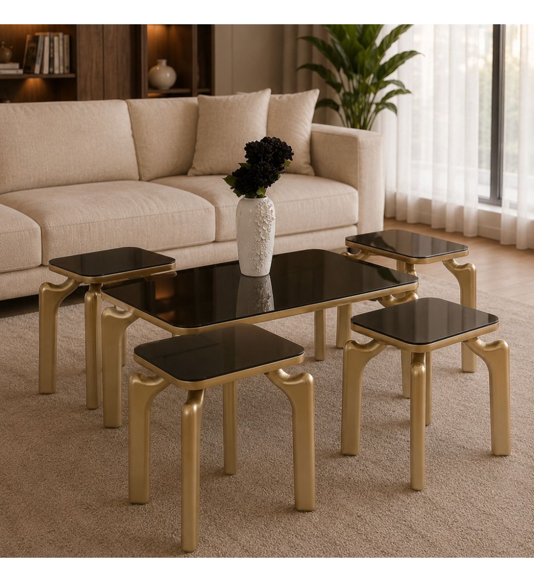 طقم طاولات ضيافة أنيق بتصميم عصري فاخر 5قطع (منتج تفصيل) طقم طاولات ضيافة أنيق بتصميم عصري فاخر 5قطع (منتج تفصيل)