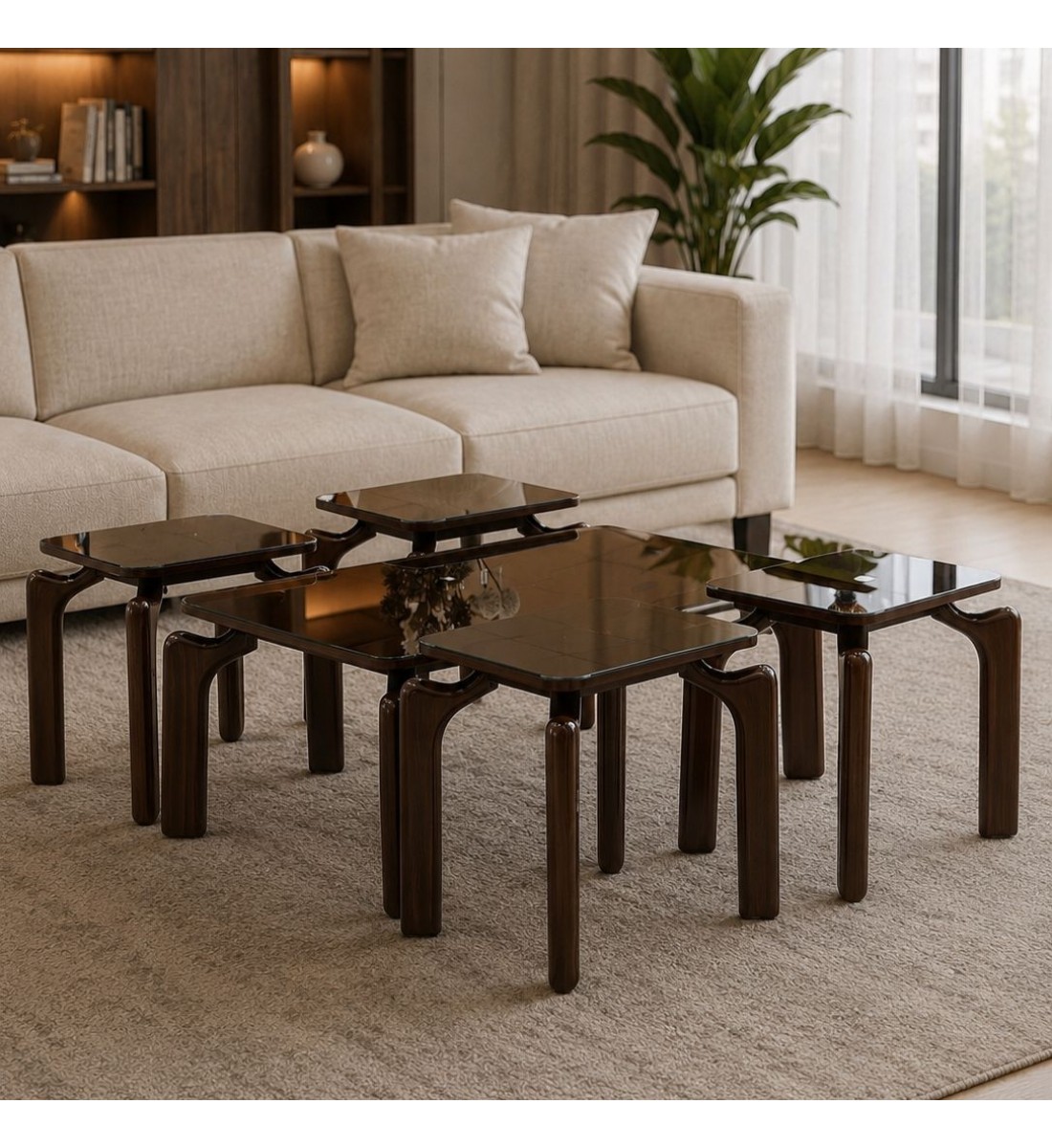 طقم طاولات ضيافة أنيق بتصميم عصري فاخر 5قطع (منتج تفصيل) طقم طاولات ضيافة أنيق بتصميم عصري فاخر 5قطع (منتج تفصيل)