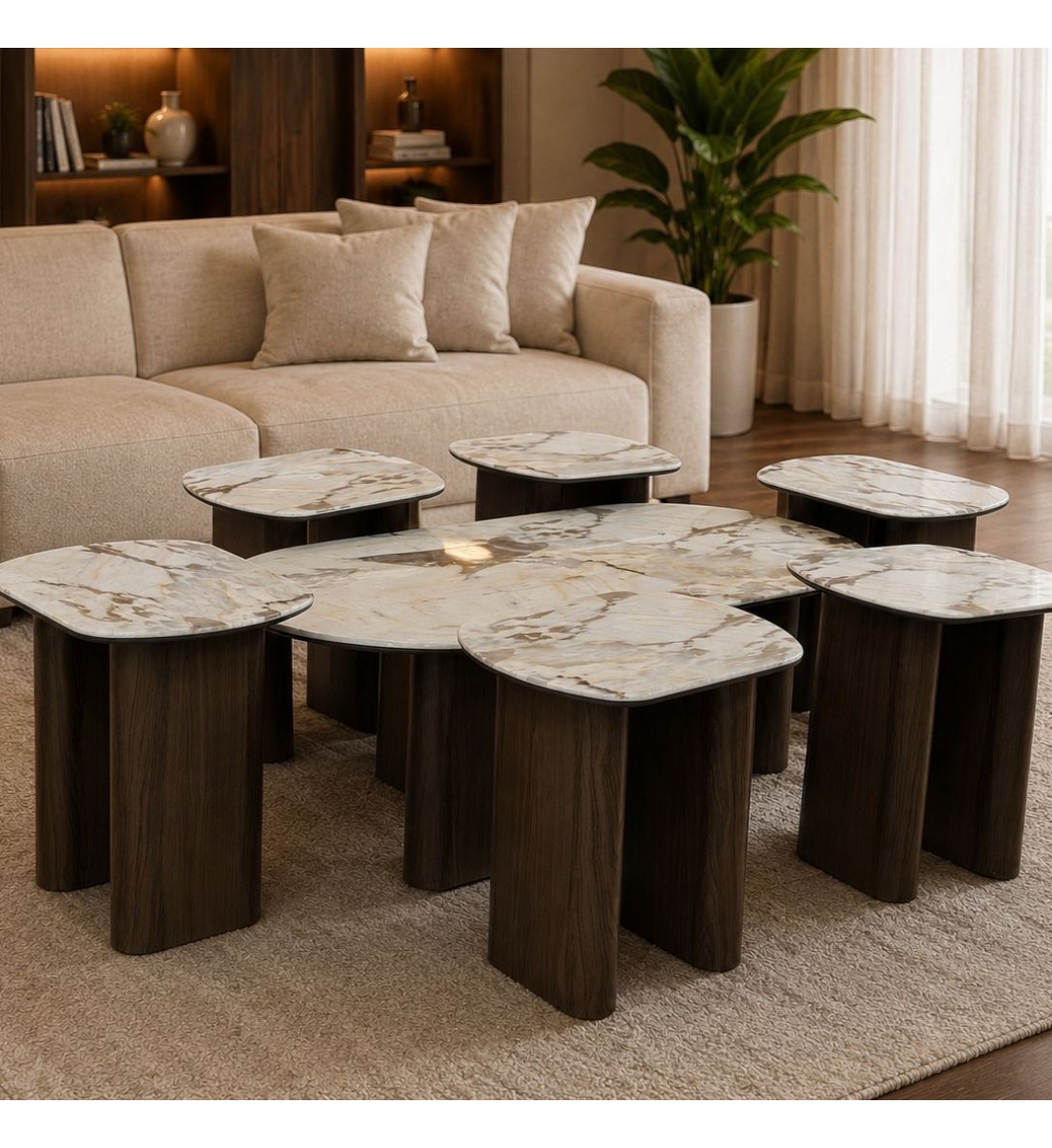 طقم طاولات ضيافة أنيق بتصميم عصري فاخر 7قطع طقم طاولات ضيافة أنيق بتصميم عصري فاخر 7قطع