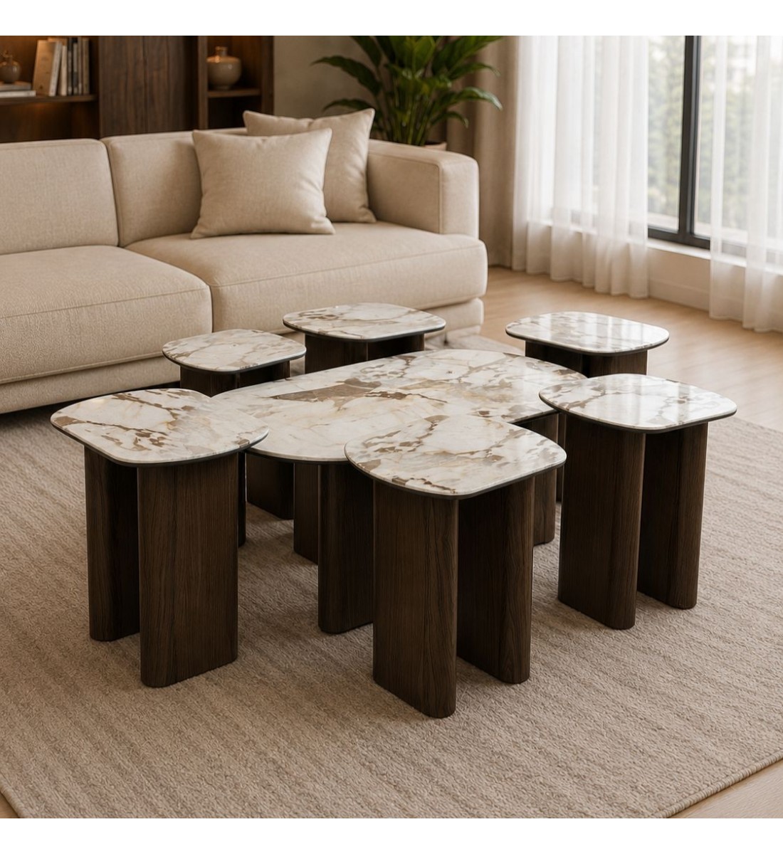 طقم طاولات ضيافة أنيق بتصميم عصري فاخر 7قطع طقم طاولات ضيافة أنيق بتصميم عصري فاخر 7قطع