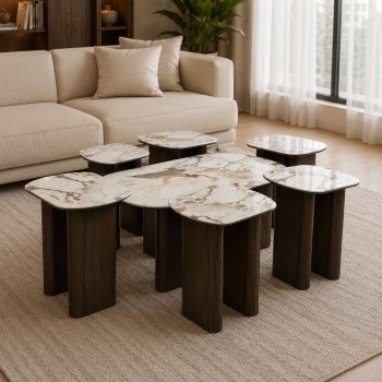 طقم طاولات ضيافة أنيق بتصميم عصري فاخر 7قطع 
