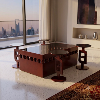 طقم طاولات ضيافة أنيق بتصميم عصري فاخر   فجر 5 قطع لون بني