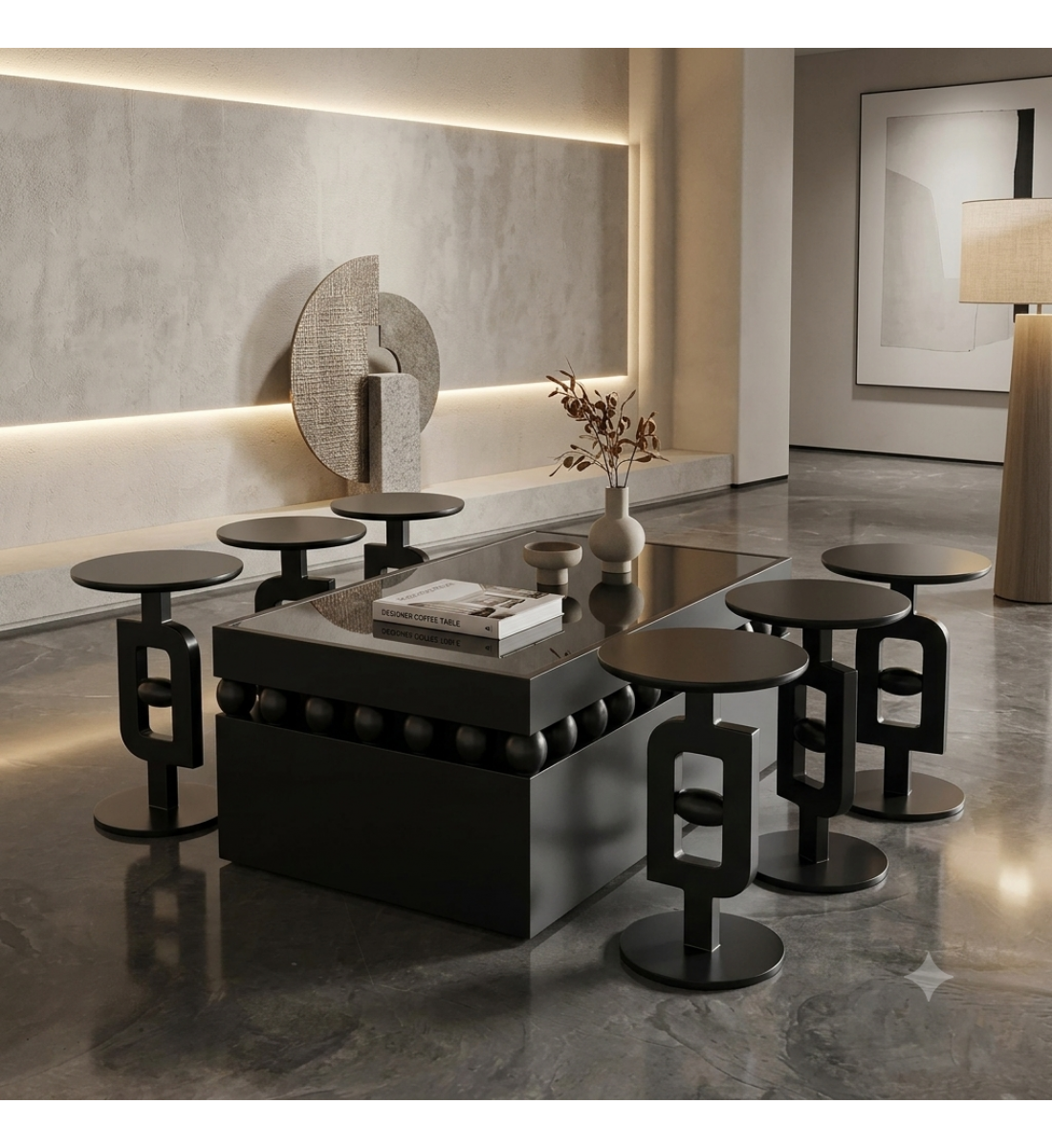 طقم طاولات ضيافة أنيق بتصميم عصري فاخر فجر 7قطع لون اسود طقم طاولات ضيافة أنيق بتصميم عصري فاخر فجر 7قطع لون اسود