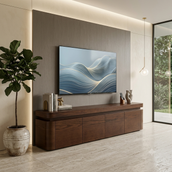 طاولة تلفزيون خشبية  طاولة بلازما سنديان طول 180سم 4ابواب بتصميم أنيق ولمسة طبيعية  (منتج تفصيل)