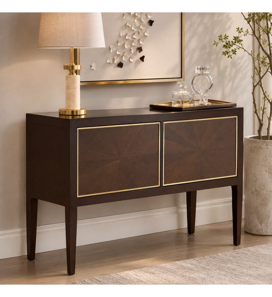 مدخل أنيق بتصميم عصري فاخر، يتميز بخشب قشور الجوز 128×40×86(منتج تفصيل)