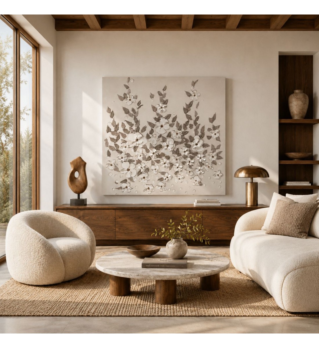 لوحة فنية جدارية ثلاثية الأبعاد بتصميم ورود ناعمة 100×100سم 
