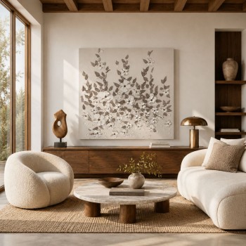 لوحة فنية جدارية ثلاثية الأبعاد بتصميم ورود ناعمة 100×100سم 