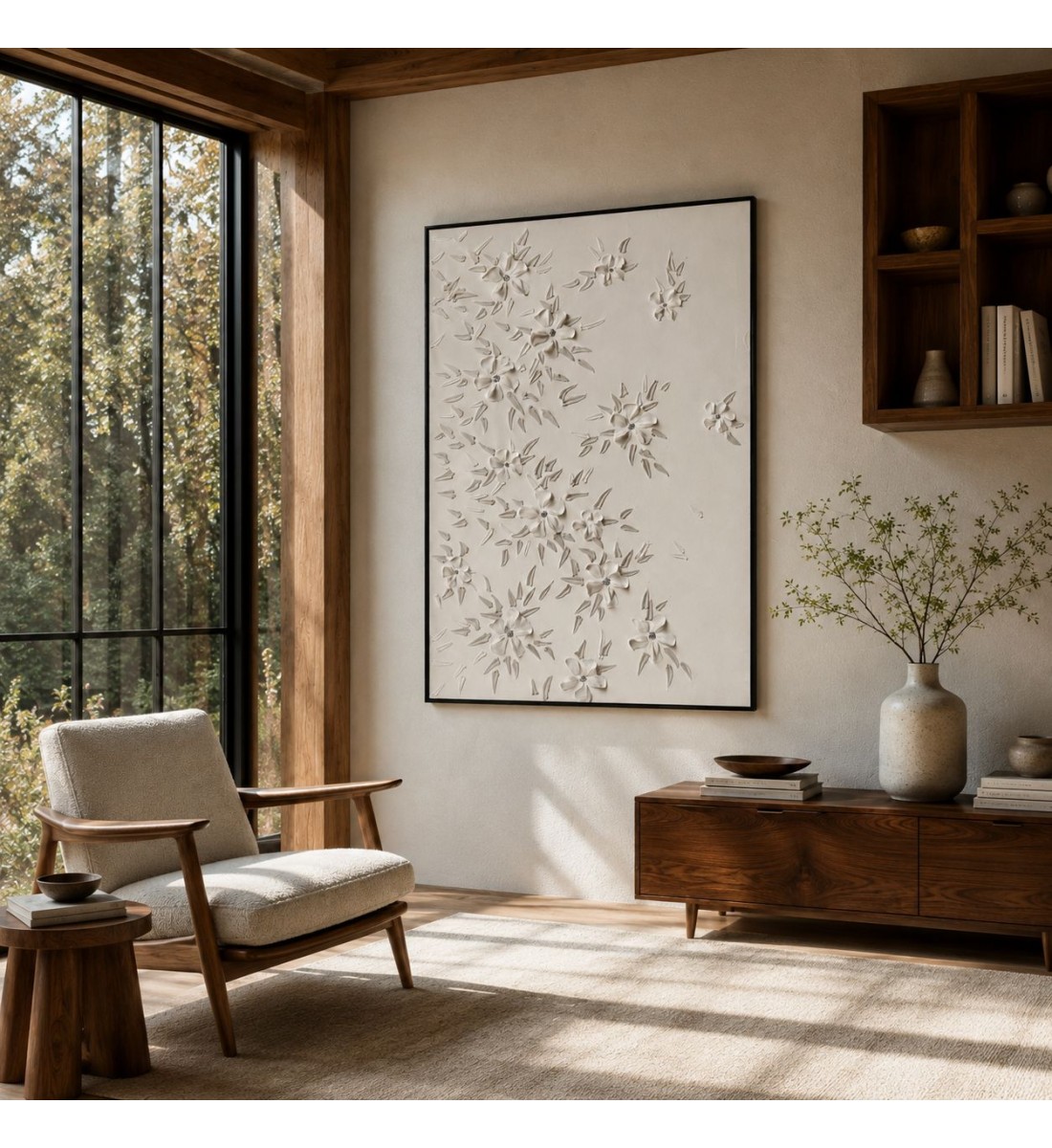 لوحة فنية جدارية ثلاثية الأبعاد بتصميم ورود ناعمة  اطار اسود 120×80سم 