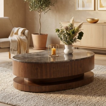 A luxuriously designed center table combining marble and wood in a stylish modern style, 160×80×47cm (custom-made product)