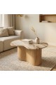طاولة وسط بتصميم فاخر تجمع بين الرخام والخشب بأسلوب عصري أنيق90×90×45سم  (منتج تفصيل )