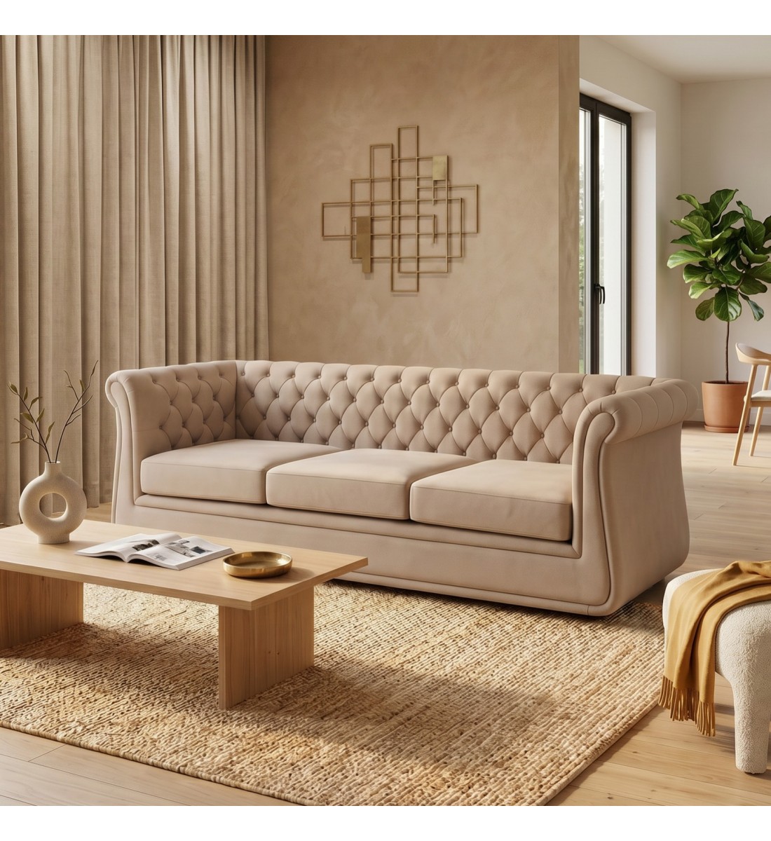 كنب ثلاثي فاخر بتصميم عصري أنيق، يتميز بلون بيج غامق هادئ يمنح المكان مظهرًا راقيًا 250×65×45سم (منتج تفصيل ) كنب ثلاثي فاخر بتصميم عصري أنيق، يتميز بلون بيج غامق هادئ يمنح المكان مظهرًا راقيًا 250×65×45سم (منتج تفصيل )