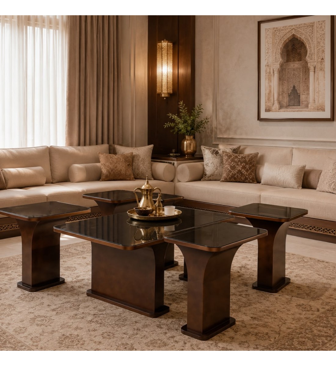 طقم طاولات ضيافة أنيق بتصميم عصري فاخر 5قطع (منتج تفصيل)