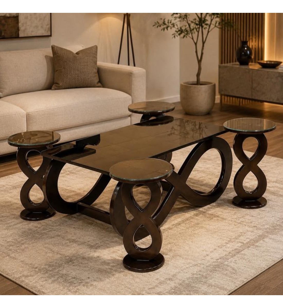 طقم طاولات ضيافة أنيق بتصميم عصري فاخر 5قطع (منتج تفصيل)