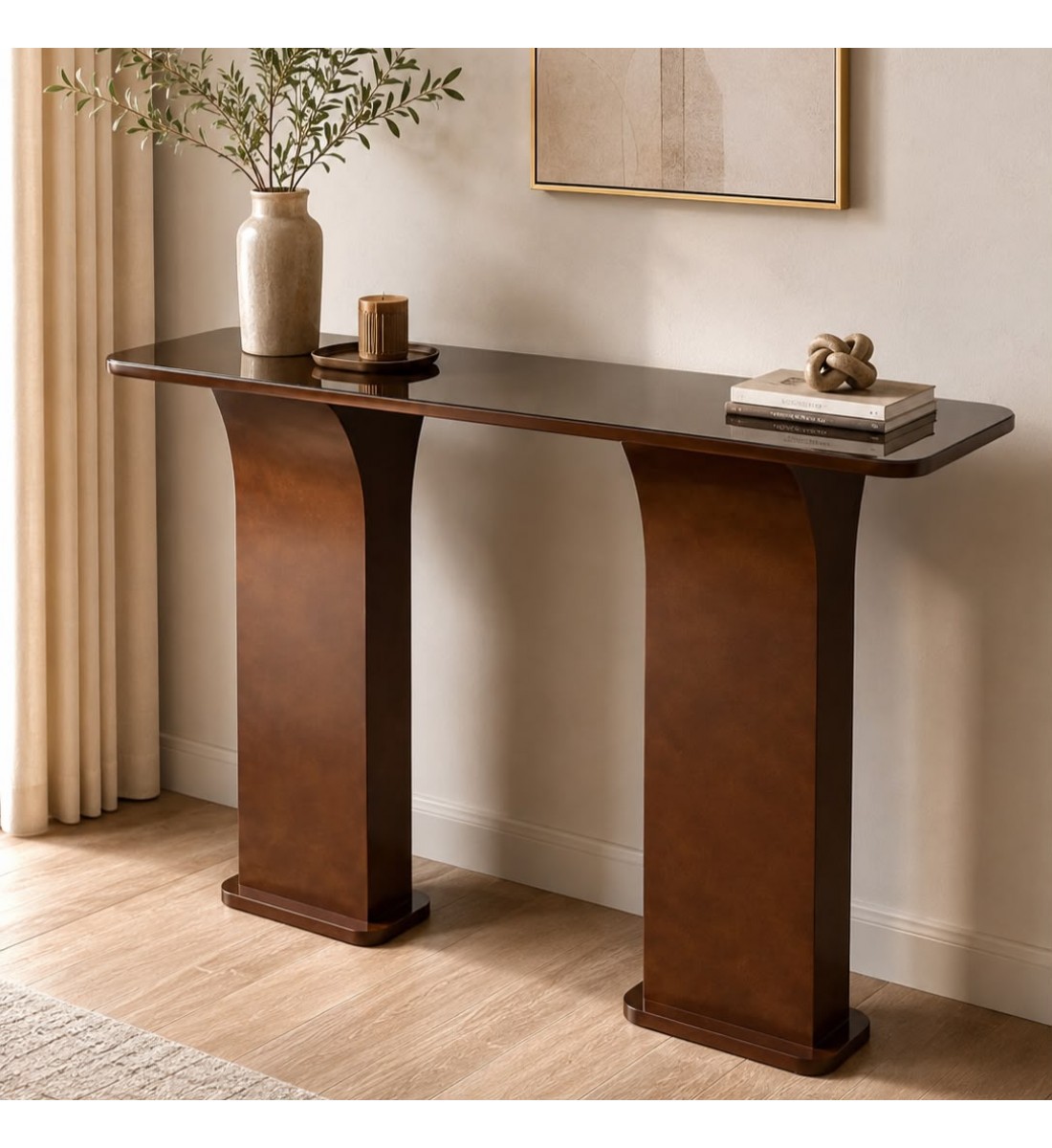 مدخل أنيق بتصميم عصري فاخر، يتميز بسطح زجاجي 140×40×90سم (منتج تفصيل)