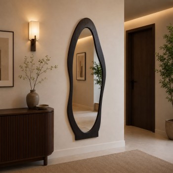 مرايا طويله جداريه بتصميم عصري غير منتظم، اطار خشبي 160×60سم (منتج تفصيل )