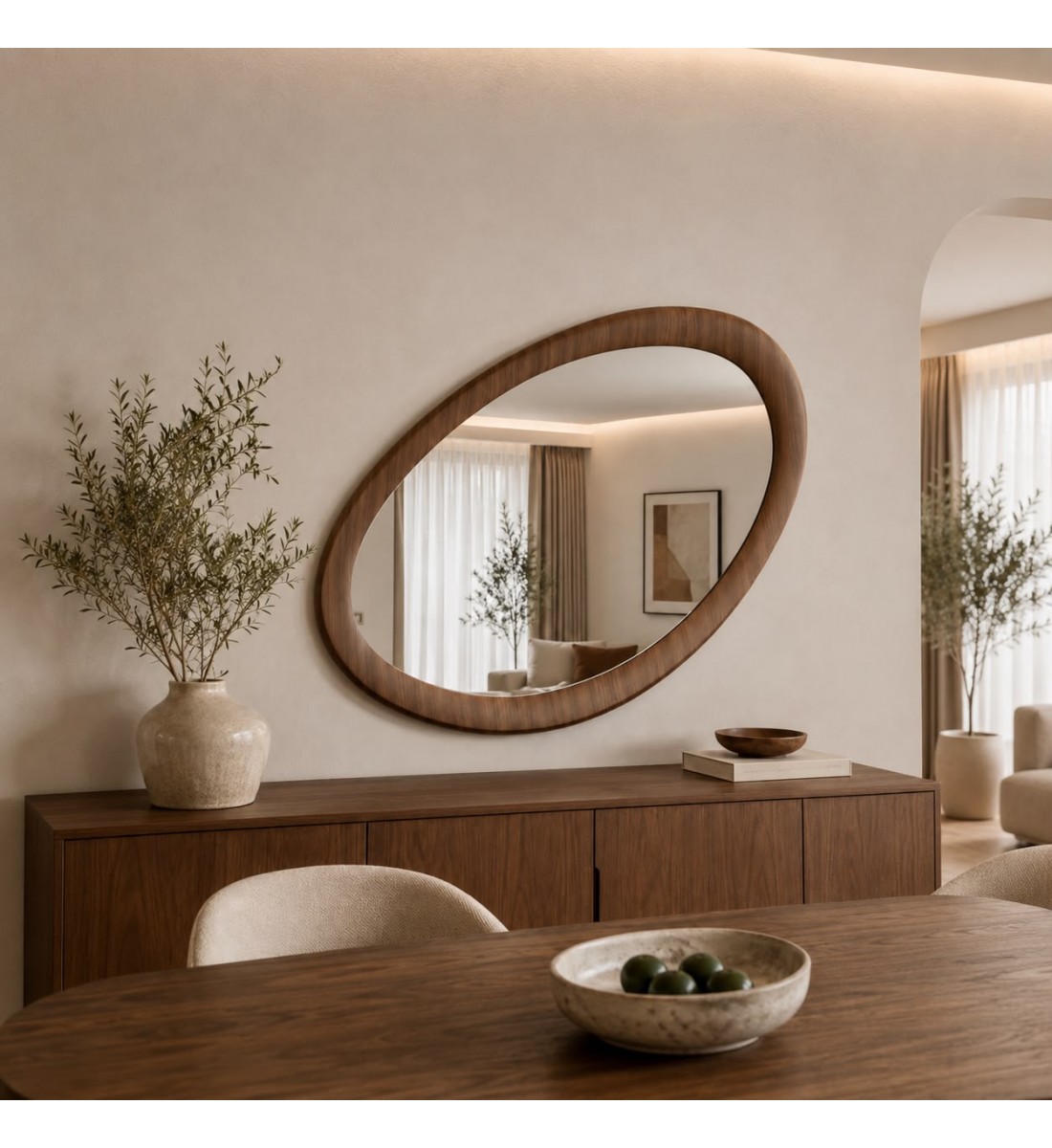 مرآة جدارية أفقية بتصميم عصري انسيابي (منتج تفصيل ) مرآة جدارية أفقية بتصميم عصري انسيابي (منتج تفصيل )