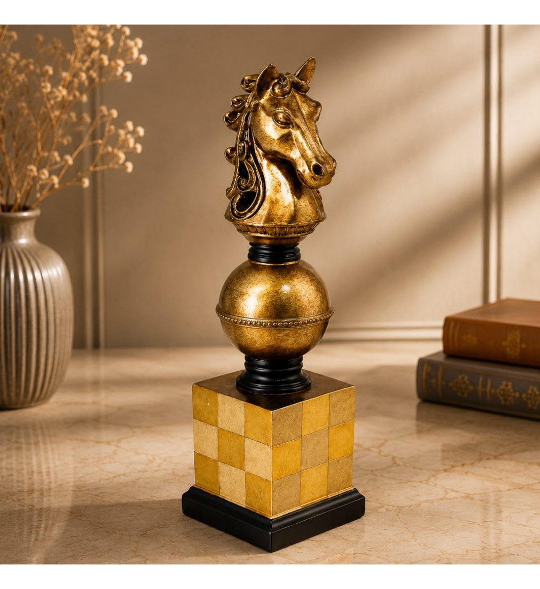 قطعة ديكور فاخرة مستوحاة من تصميم راس الحصان الكلاسيكي،9×9×39سم قطعة ديكور فاخرة مستوحاة من تصميم راس الحصان الكلاسيكي،9×9×39سم