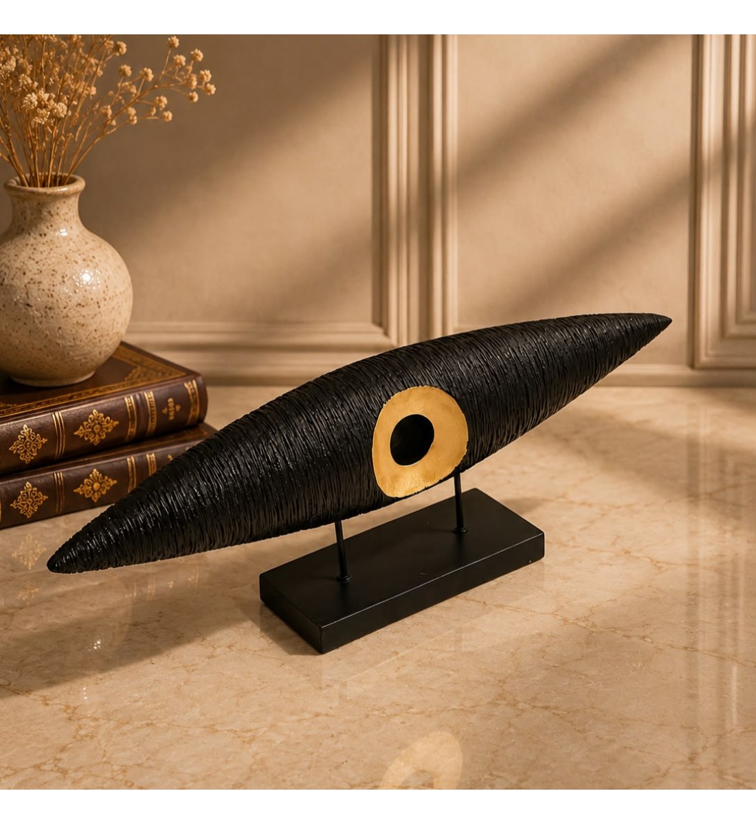 قطعة ديكور فنية عصرية بتصميم انسيابي مستوحى من الأشكال التجريدية60×20×10سم 