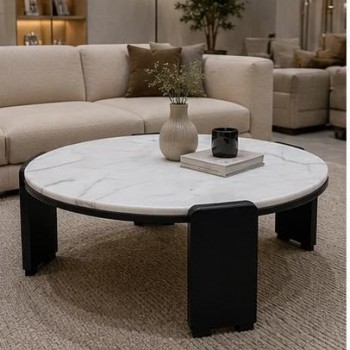 Amber Door Dark Marble Coffee Table with Wooden Base 100×100×45cm (Custom Made)