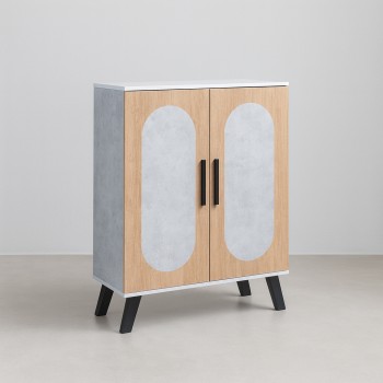 خزانة أحذية 5 أدوار خشب ماليزي بابين – لون رمادي مع خشبي