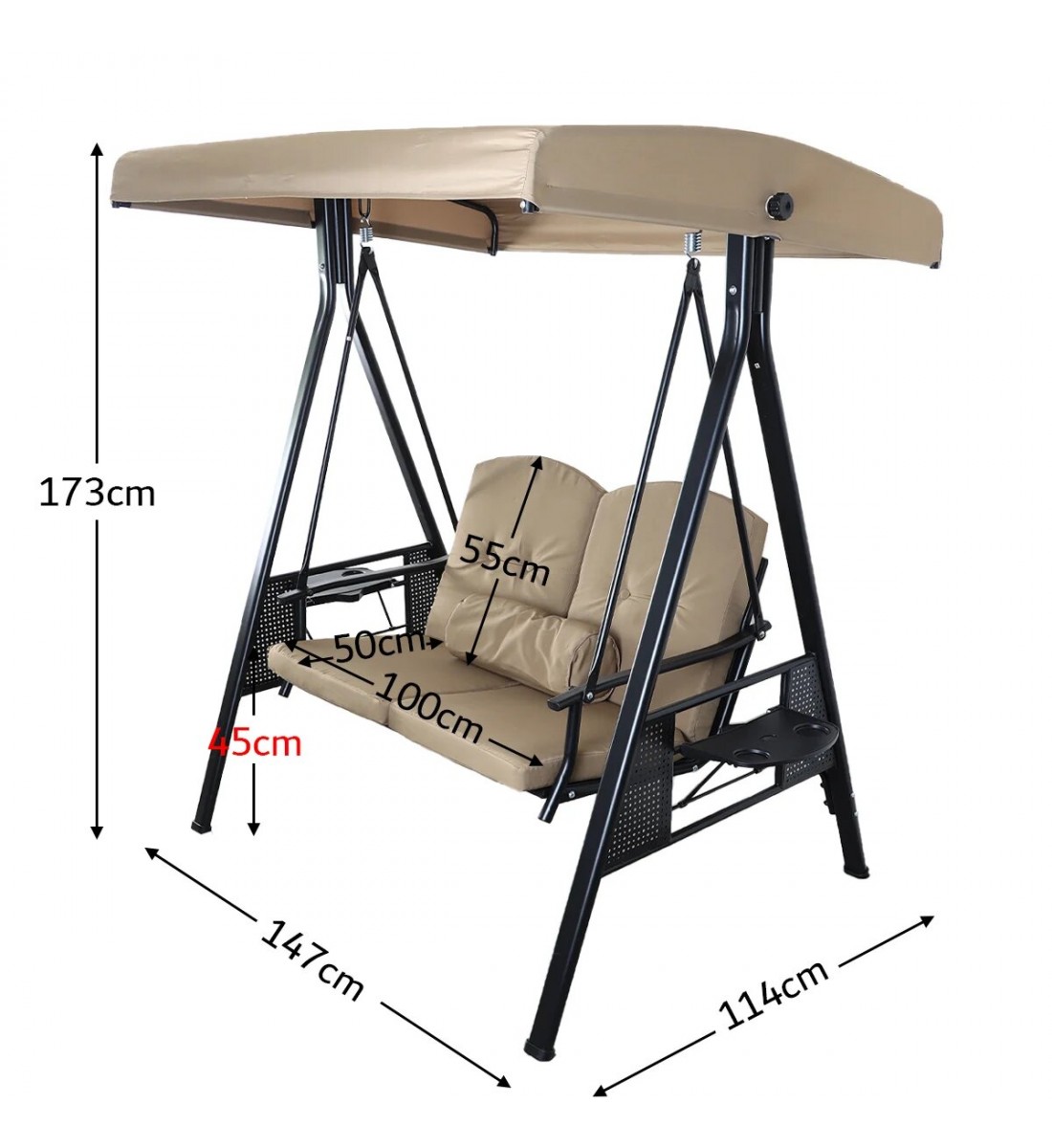 كرسي أرجوحة مقعدين مع مظلة للمساحات الخارجية – تصميم عصري لون بيج