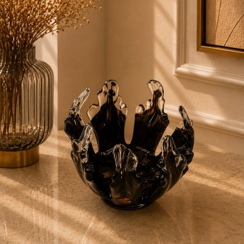 صحن ديكور زجاجي وحامل شموع 14×16×16سم 