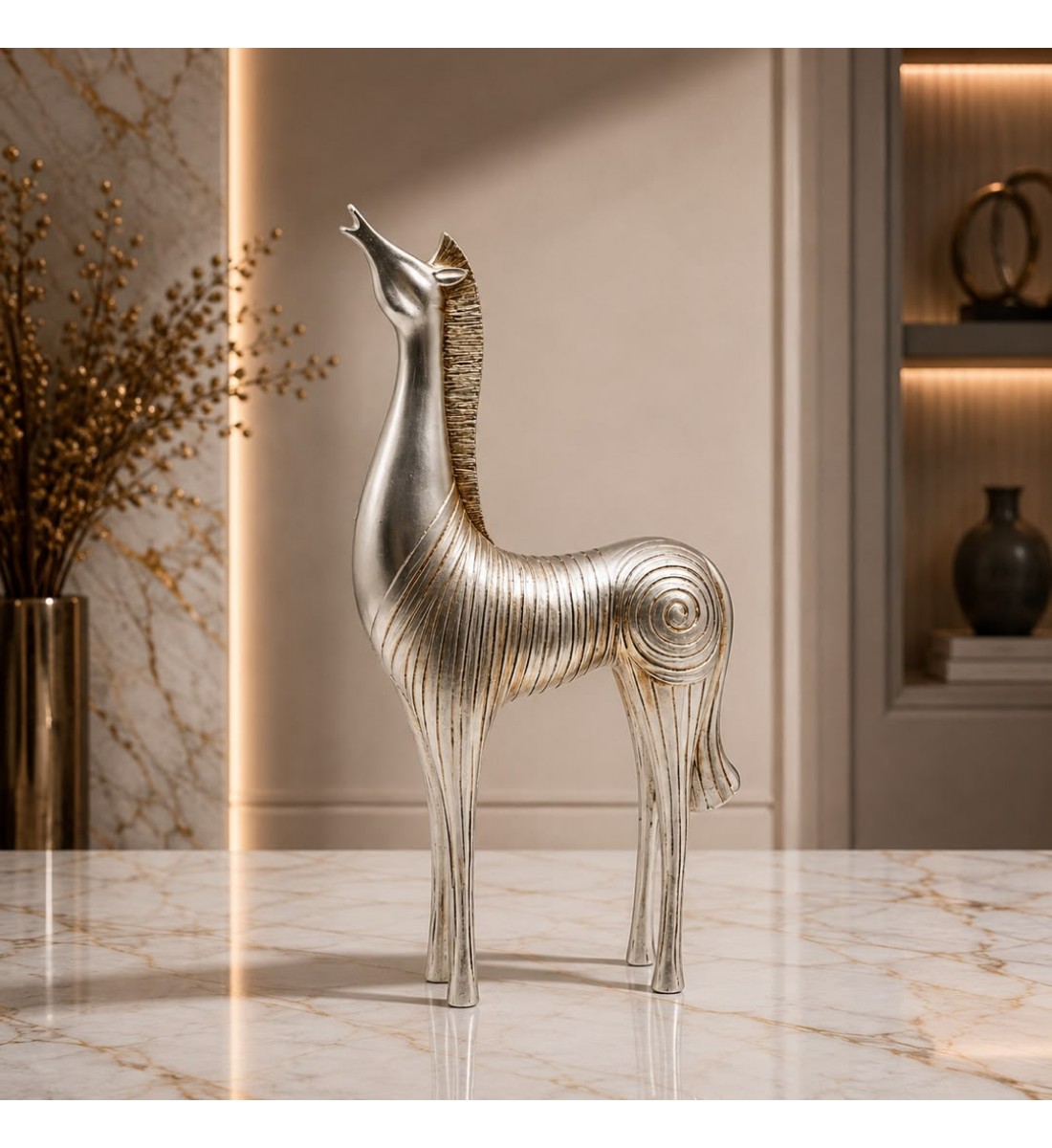 مجسّم حصان ديكوري بتصميم مهيب يجسّد الحصان وهو واقف على قدميه الخلفيتين 40×14×8سم 