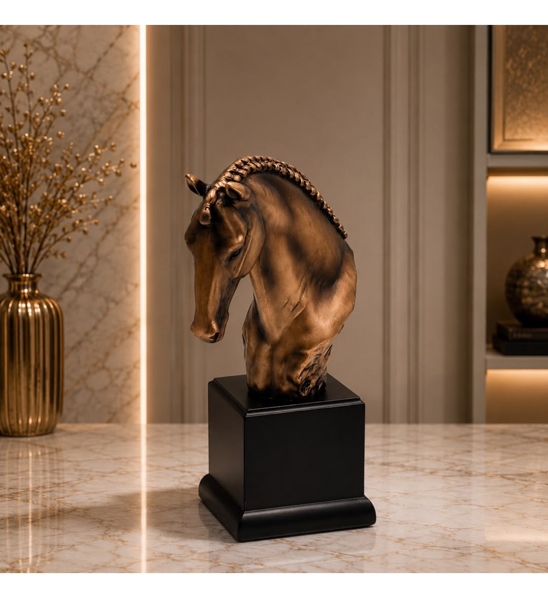 مجسم ديكور فاخر بتصميم مستوحى من رأس حصان برونزي بني داكن 22×7×7سم مجسم ديكور فاخر بتصميم مستوحى من رأس حصان برونزي بني داكن 22×7×7سم