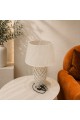 أباجورة طاولة ديكورية بتصميم أنيق وفاخر، تتكوّن من قاعدة خزفية بلون أبيض لامع 30×30×62سم أباجورة طاولة ديكورية بتصميم أنيق وفاخر، تتكوّن من قاعدة خزفية بلون أبيض لامع 30×30×62سم