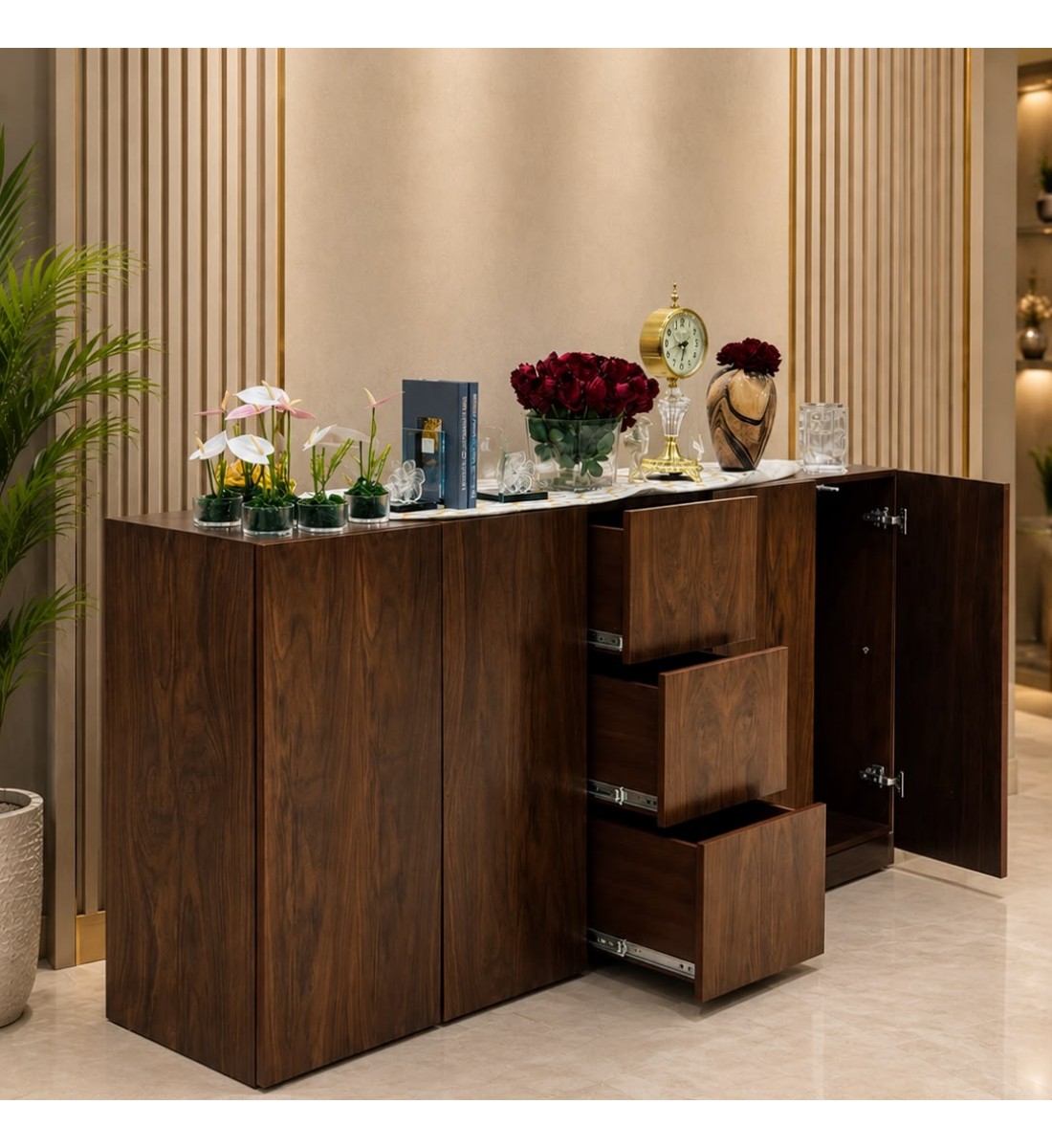 كونسول بوفيه بقشرة الجوز200×40×90سم(منتج تفصيل )