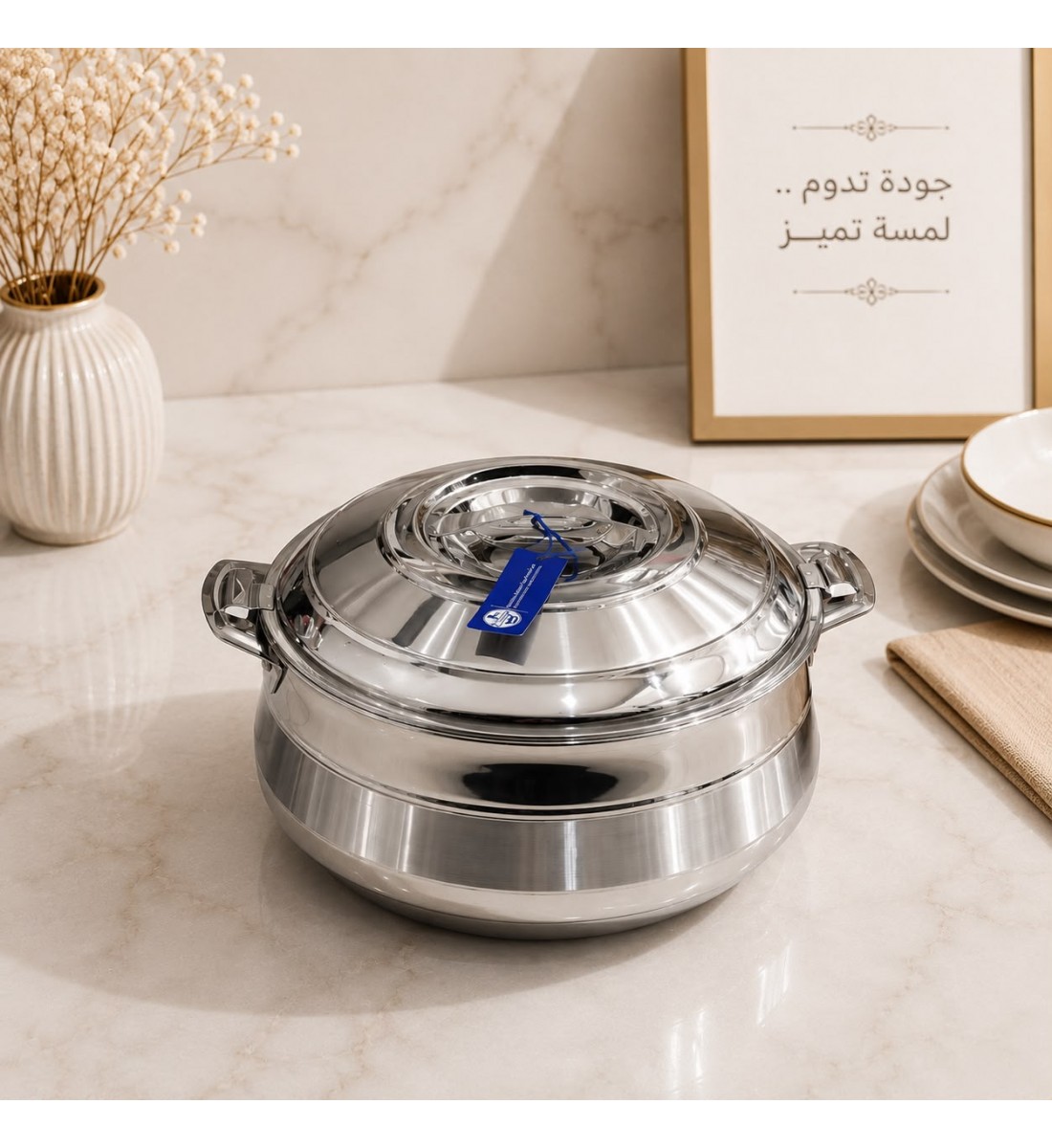  حافظة  طعام أنيق من الستانلس ستيل بغطاء –فضي5لتر تقريبا 