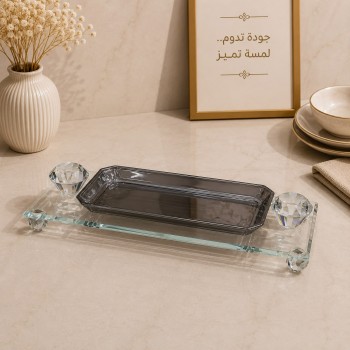 طقم تقديم زجاجي مستطيل بقاعدة كريستالية