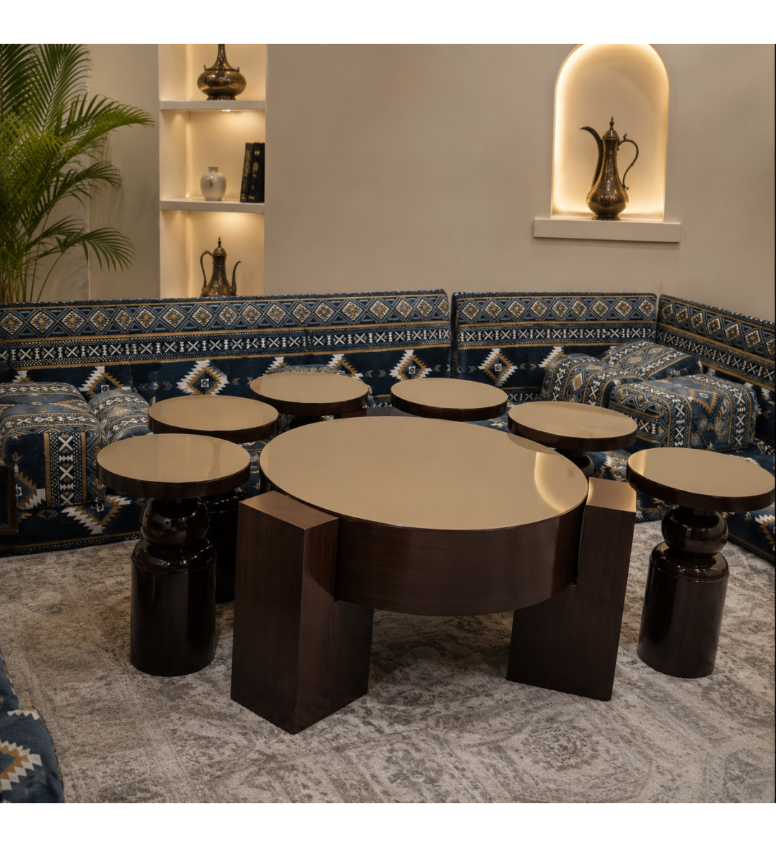 طقم طاولة قهوة مع طاولات جانبية بتصميم عصري فاخر 7 قطع (منتج تفصيل) طقم طاولة قهوة مع طاولات جانبية بتصميم عصري فاخر 7 قطع (منتج تفصيل)