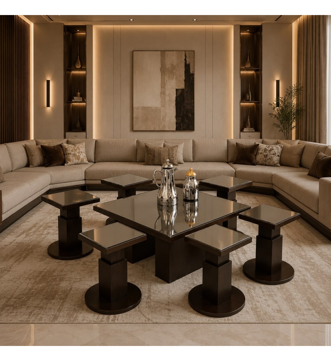 طقم طاولة قهوة مع طاولات جانبية سطح زجاج بتصميم عصري فاخر 7قطع (منتج تفصيل) طقم طاولة قهوة مع طاولات جانبية سطح زجاج بتصميم عصري فاخر 7قطع (منتج تفصيل)
