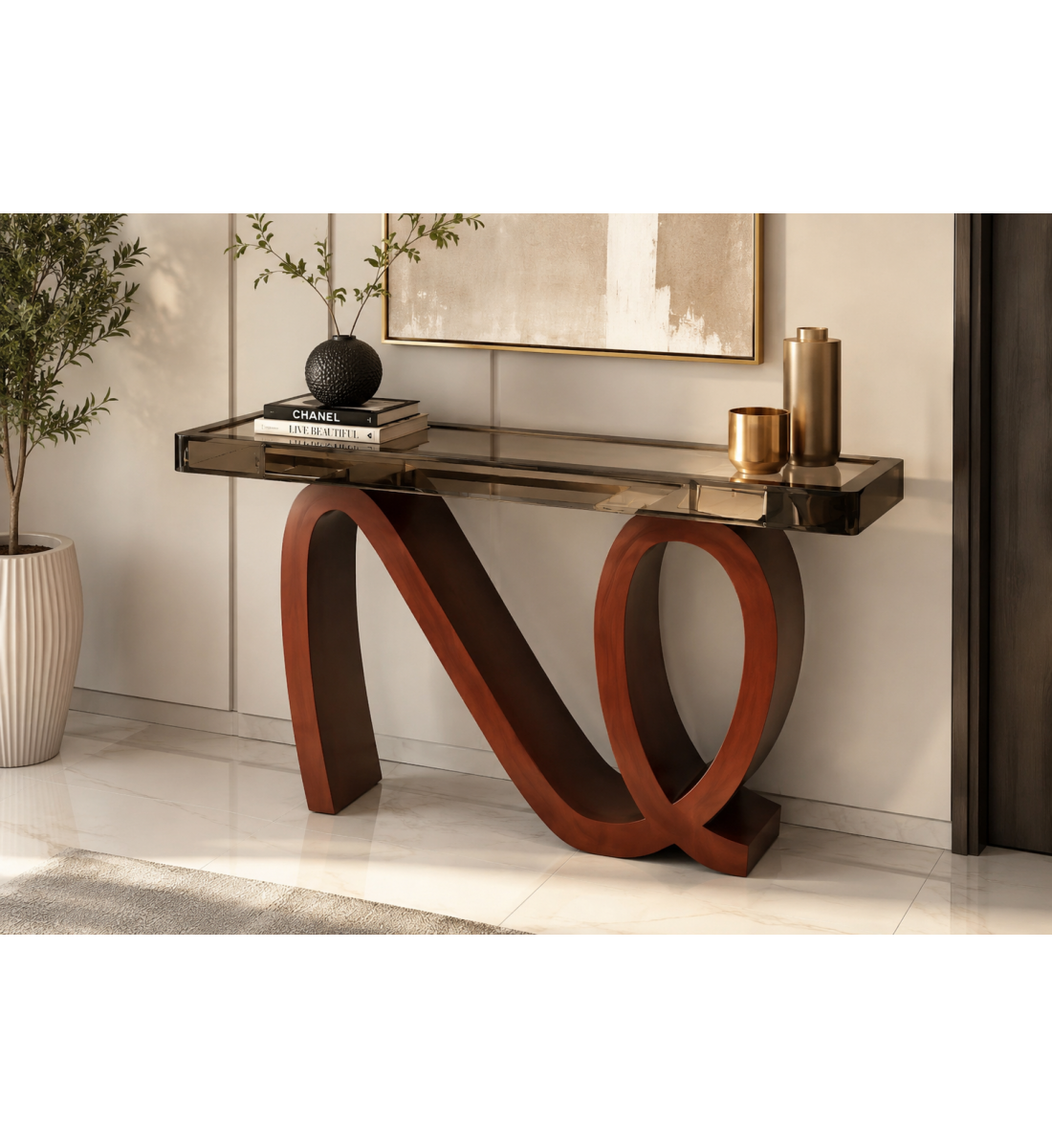 طاولة كونسول أنيقة بتصميم عصري فاخر  سطح مرايا زجاج مقاس 140×35×95سم (منتج تفصيل)