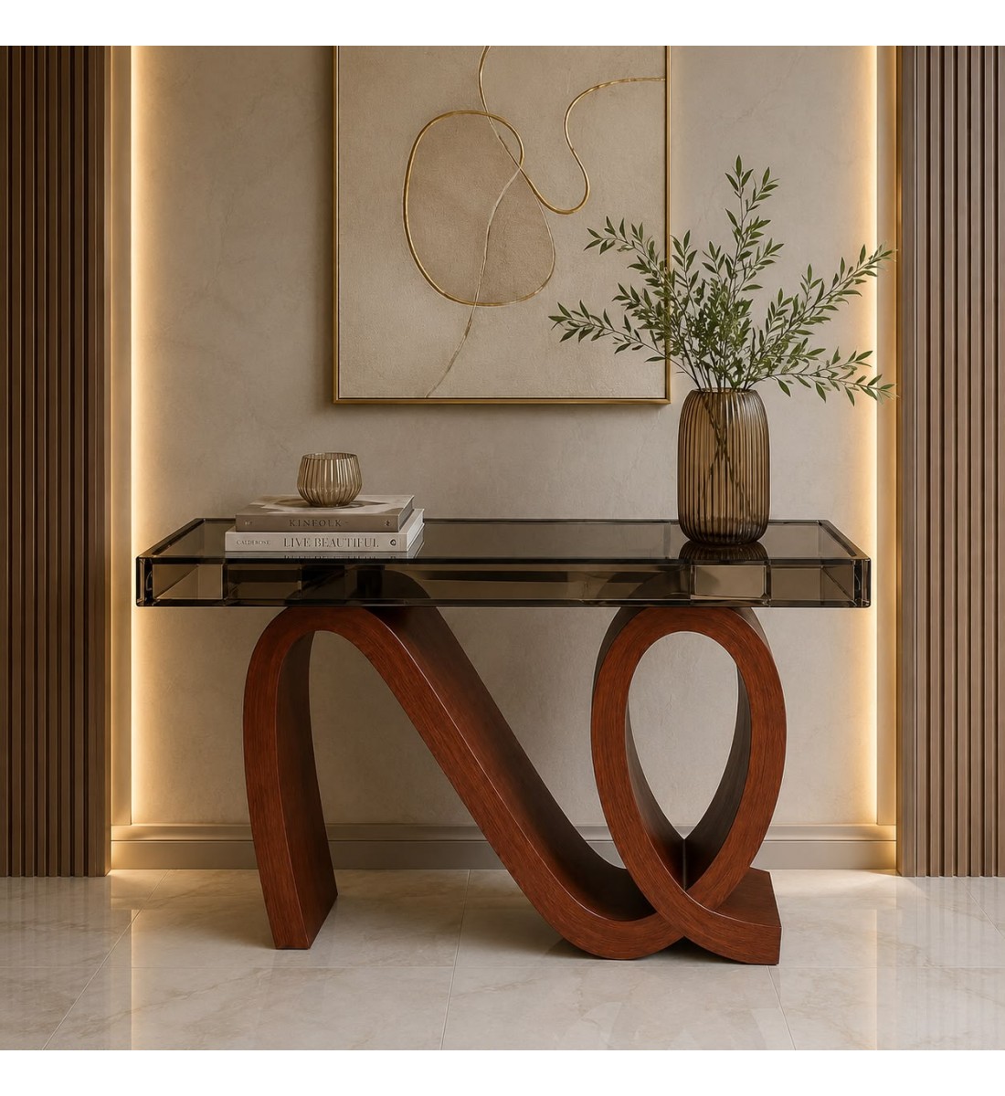 طاولة كونسول أنيقة بتصميم عصري فاخر سطح مرايا زجاج مقاس 140×35×95سم (منتج تفصيل) طاولة كونسول أنيقة بتصميم عصري فاخر سطح مرايا زجاج مقاس 140×35×95سم (منتج تفصيل)
