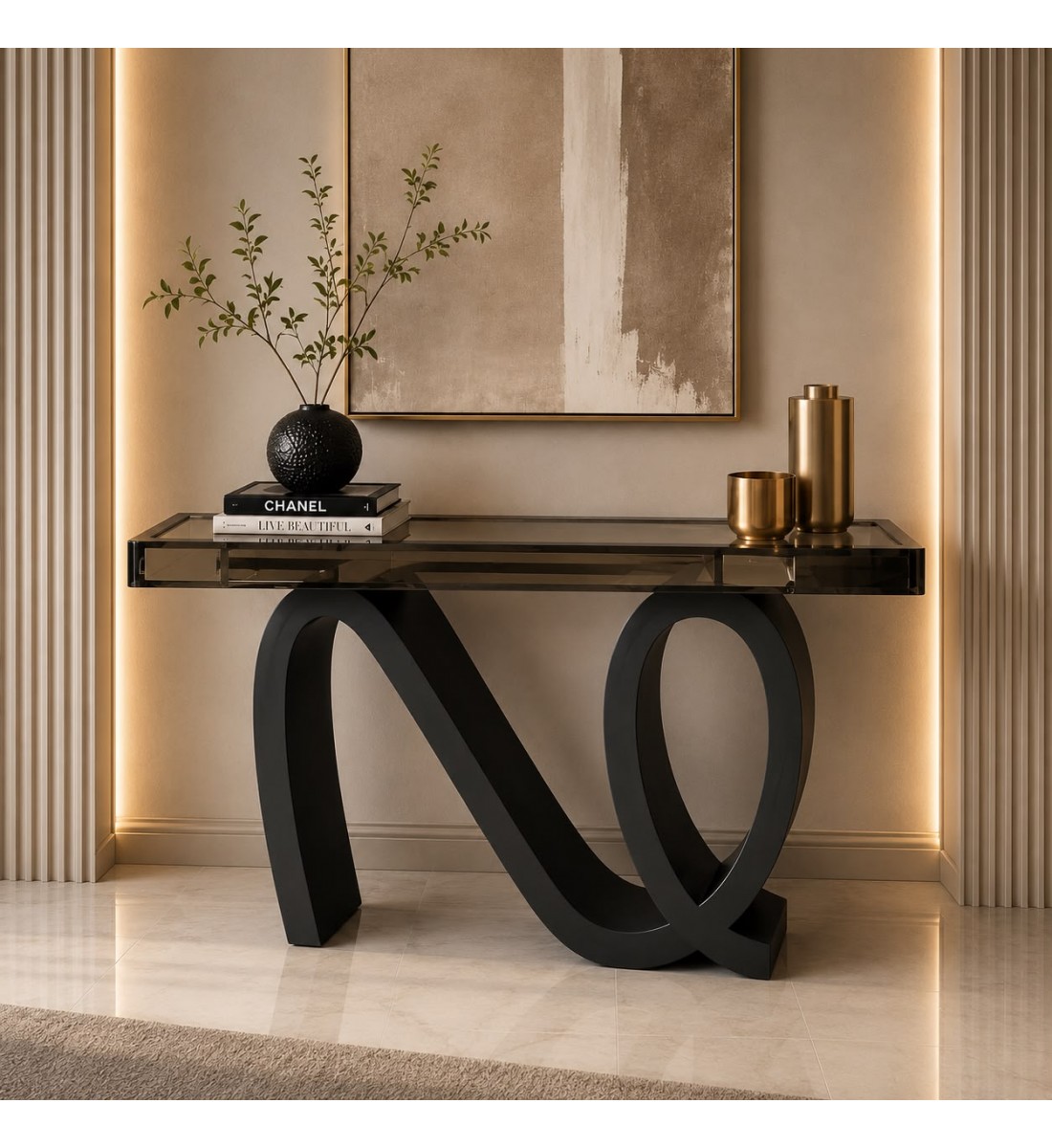طاولة كونسول أنيقة بتصميم عصري فاخر سطح مرايا زجاج مقاس 140×35×95سم (منتج تفصيل) طاولة كونسول أنيقة بتصميم عصري فاخر سطح مرايا زجاج مقاس 140×35×95سم (منتج تفصيل)
