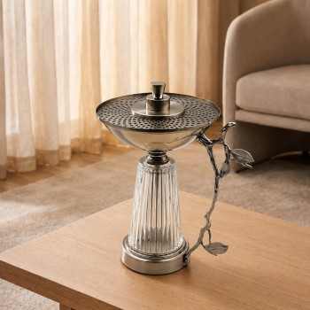 مبخرة فضية بقاعدة زجاجية وغصن مزخرف20×16×16سم