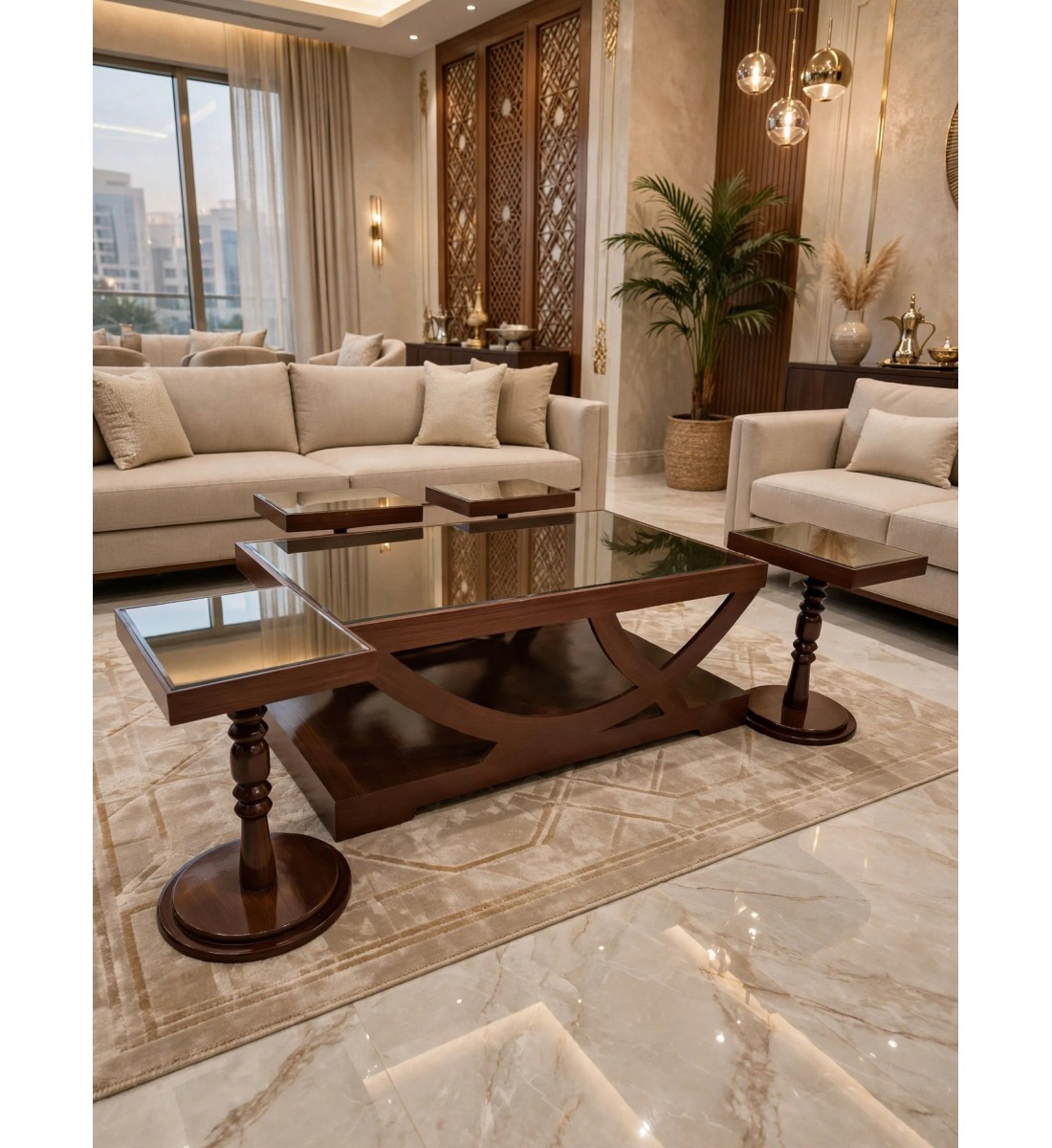 طقم طاولات ضيافة خشبي فاخر بتصميم كلاسيكي أنيق 5 قطع (منتج تفصيل) طقم طاولات ضيافة خشبي فاخر بتصميم كلاسيكي أنيق 5 قطع (منتج تفصيل)
