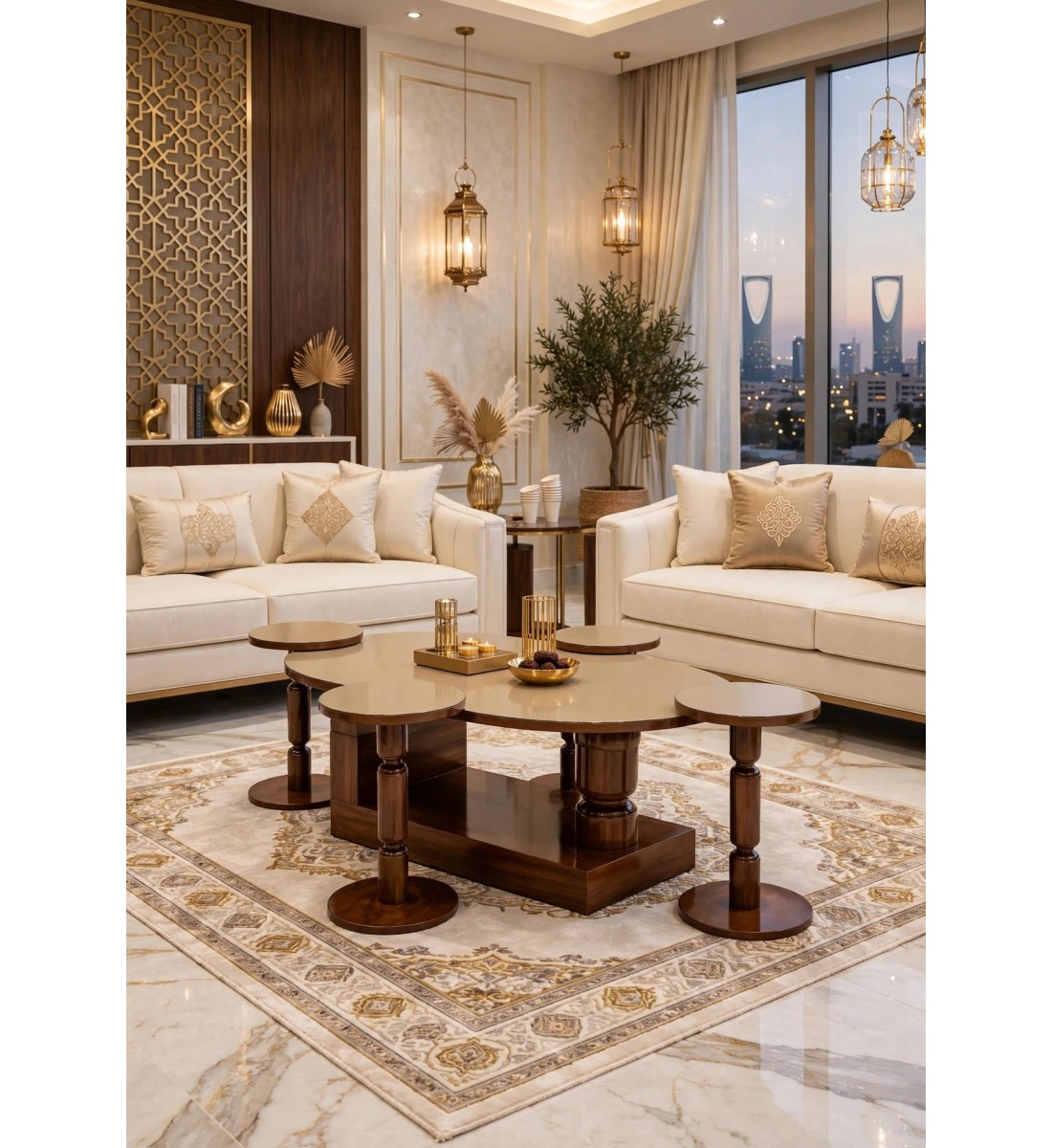 طقم طاولات ضيافة خشبي فاخر بتصميم كلاسيكي أنيق 5 قطع (منتج تفصيل) طقم طاولات ضيافة خشبي فاخر بتصميم كلاسيكي أنيق 5 قطع (منتج تفصيل)