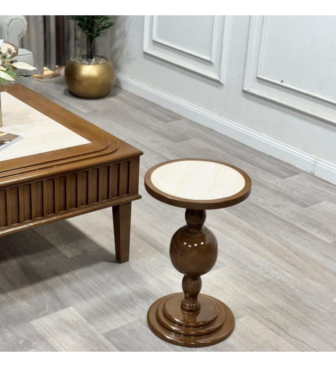 طقم طاولات ضيافة سطح بديل رخام وخشب قاعدة خشبي فاخر بتصميم كلاسيكي أنيق 5 قطع (منتج تفصيل) طقم طاولات ضيافة سطح بديل رخام وخشب قاعدة خشبي فاخر بتصميم كلاسيكي أنيق 5 قطع (منتج تفصيل)