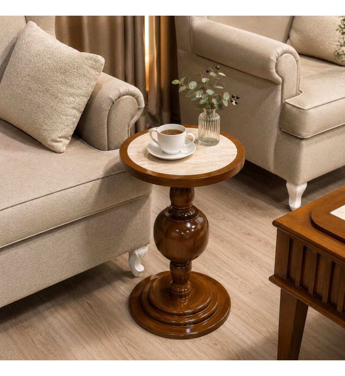 طاولة خدمة جانبية سطح بديل رخام وخشب مقاس 35*35*55 سم طاولة خدمة جانبية سطح بديل رخام وخشب مقاس 35*35*55 سم