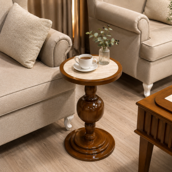 طاولة خدمة جانبية سطح بديل رخام وخشب مقاس 35*35*55  سم 