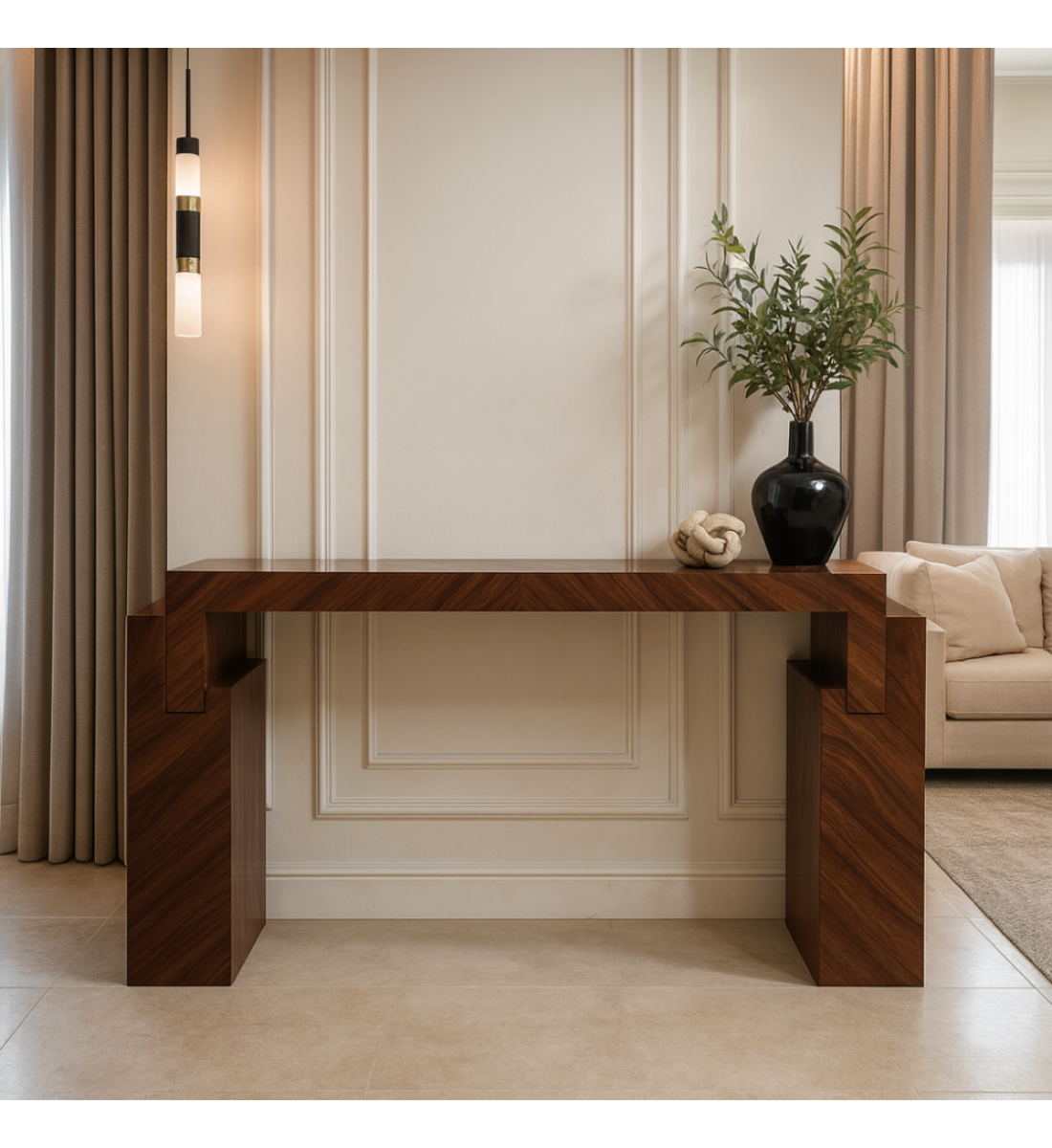 طاولة مدخل كونسول مودرن بتصميم هندسي فريد خشب قشر الجوز مقاس 160*40*90 سم (منتج تفصيل ) طاولة مدخل كونسول مودرن بتصميم هندسي فريد خشب قشر الجوز مقاس 160*40*90 سم (منتج تفصيل )