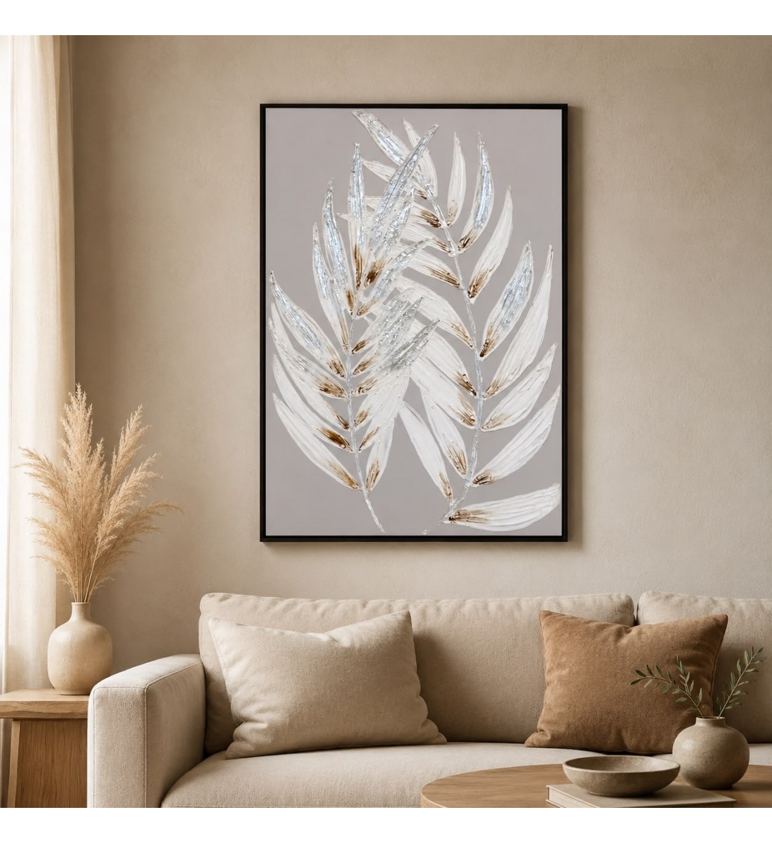 لوحة جدارية فنية بتصميم عصري مستوحى من أوراق النباتات 120×80سم لوحة جدارية فنية بتصميم عصري مستوحى من أوراق النباتات 120×80سم