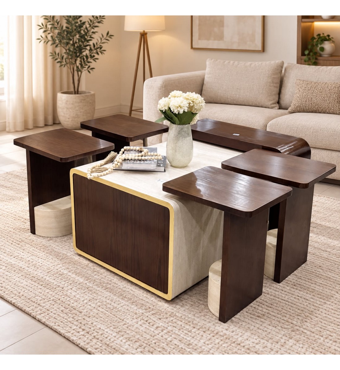 طقم طاولات قهوة عصري بتصميم هندسي أنيق 5قطع (منتج تفصيل) طقم طاولات قهوة عصري بتصميم هندسي أنيق 5قطع (منتج تفصيل)