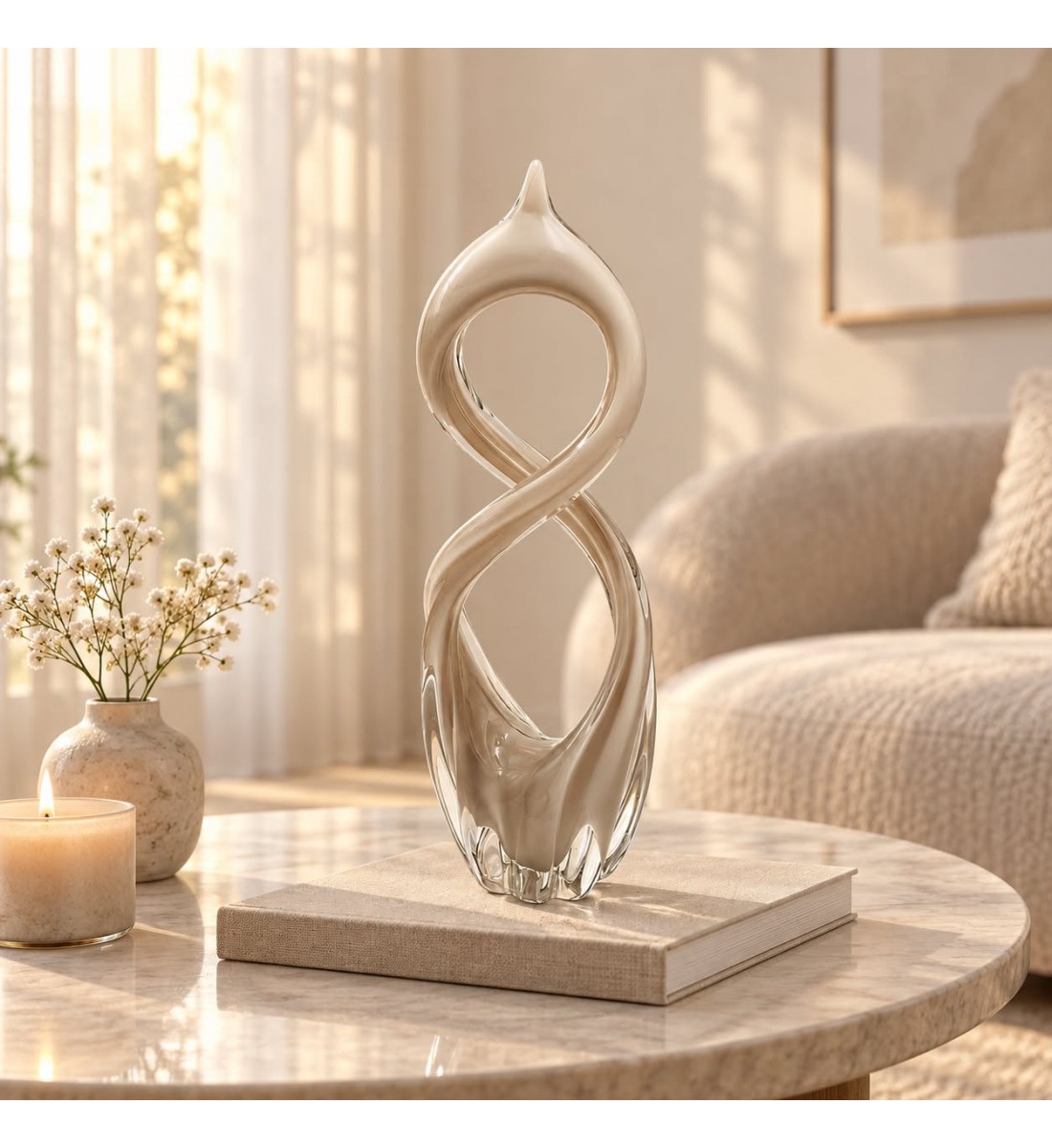 تحفة فنية زجاجية بتصميم انسيابي مستوحى من رمز اللانهاية49×15×9سم تحفة فنية زجاجية بتصميم انسيابي مستوحى من رمز اللانهاية49×15×9سم